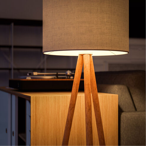 Jordon 15 inch 150.00 watt Natural Wood Grain With Brushed Steel Accen Floor Lamp Portable Light