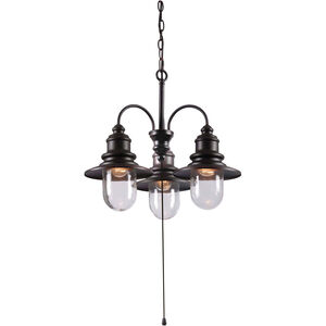 Broadcast 3 Light 23 inch Oil Rubbed Bronze With Copper Highlight Outdoor Chandelier