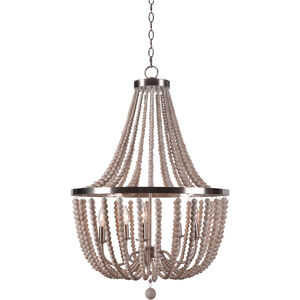 Dumas 5 Light 26 inch Brushed Steel \With White Wood Beads Chandelier Ceiling Light