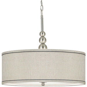 Margot 3 Light 22 inch Brushed Steel Pendant Ceiling Light in Silver Metallic Fabric