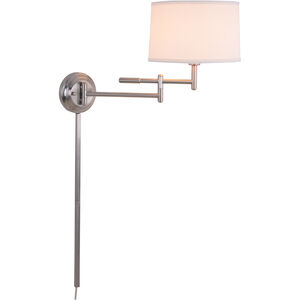 Theta 22 inch 150.00 watt Brushed Steel Swing Arm Wall Lamp Wall Light in White
