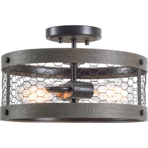 Cozy 3 Light 15 inch Wood And Oil Rubbed Bronze Semi Flush Mount Ceiling Light